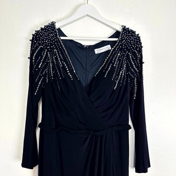 MAC DUGGAL Long Sleeve Beaded Bodice V-Neck A-Line Gown in Black Size US 10 - Picture 5 of 9
